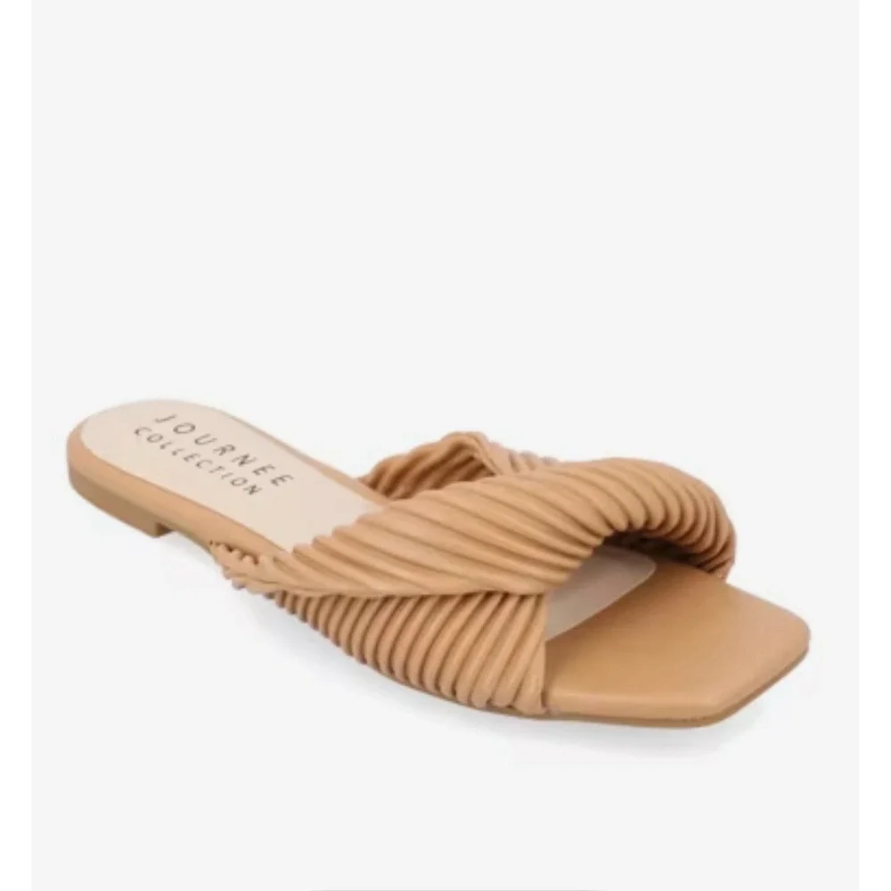 Journee Collection Women's Emalynn Tan Faux Leather Slide Sandals Size 7.5